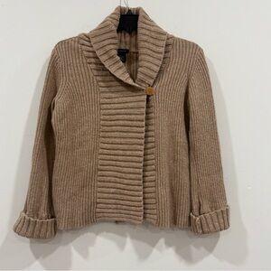 Calvin Klein Ribbed Wrap Sweater Beige Woman’s Medium Chunky Knit Preppy